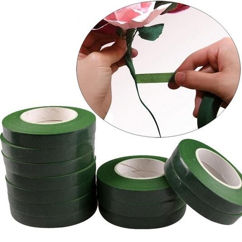 Cuộn băng keo 30m màu xanh lá cây tự dính làm vòng hoa diy