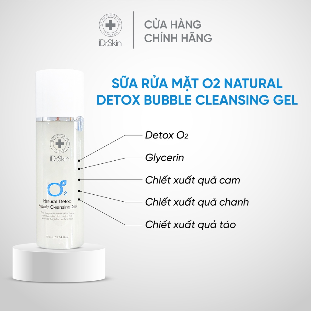 [MUA 1 TẶNG XỊT DƯỠNG] Sữa rửa mặt sáng da O2 Natural Detox Bubble Cleansing Gel iDr.Skin dưỡng ẩm bật tone da 120ml