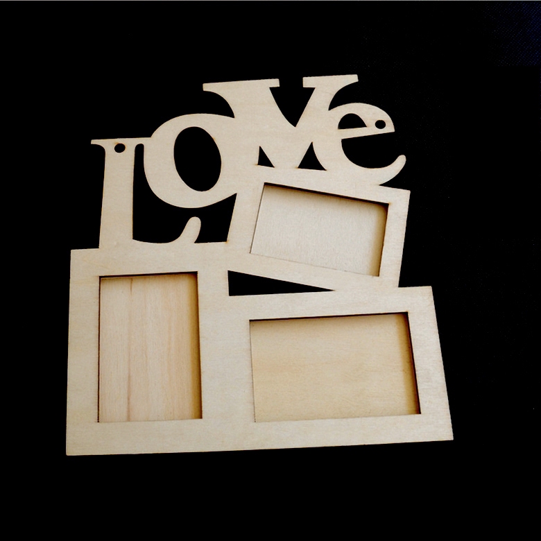 Khung hình gỗ diy màu trắng có khắc chữ love