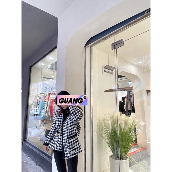 ÁO KHOÁC DẠ TWEED  HOẠ TIẾT RĂNG SÓI ĐEN TRẮNG SANG CHẢNH SĂN SALE