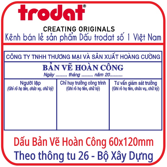 Khắc dấu Bản Vẽ Hoàn Công Thông tư 26 Bộ Xây Dựng (60x120mm)