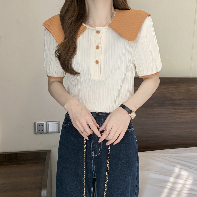 SUXI Áo Trắng Tay Ngắn Cổ Búp Bê Dáng Rộng Thời Trang Mùa Hè Ngọt Ngào Cho Nữ