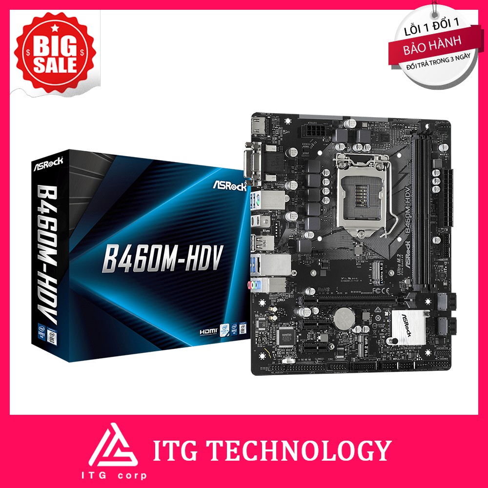 Mainboard ASROCK B460M-HDV (Intel B460, Socket 1200, m-ATX, 2 khe Ram DDR4)