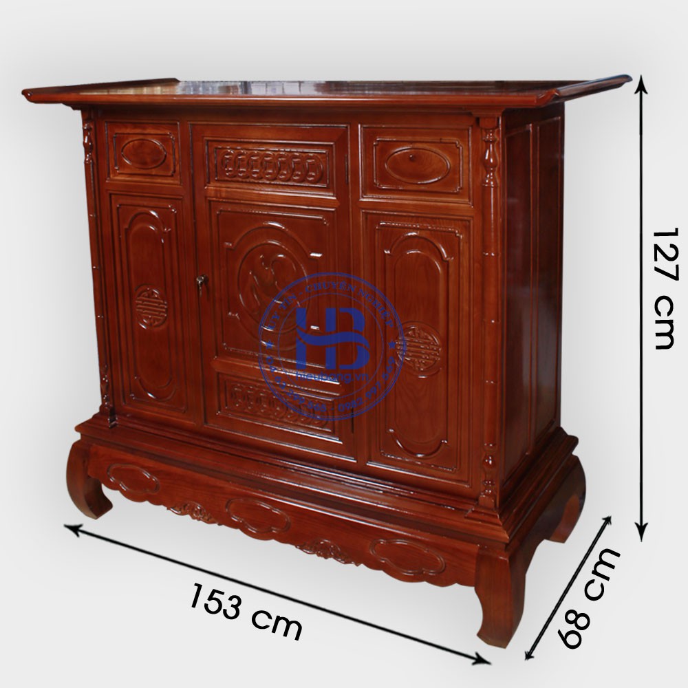 Tủ thờ chung cư gỗ sồi 153cm - Nhận đặt làm theo yêu cầu
