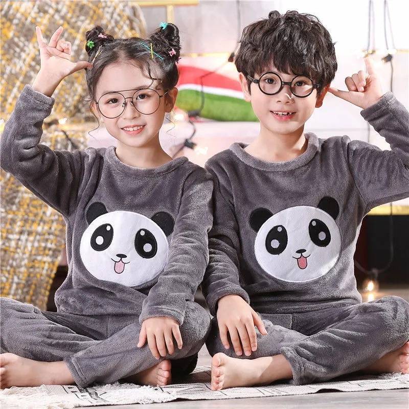 ┅Bộ Đồ Ngủ Tay Dài Vải Flannel Lông Cừu Dày Dặn Thời Trang Thu Đông Cho Bé Từ 12-7-8-9-10-11 Tuổi