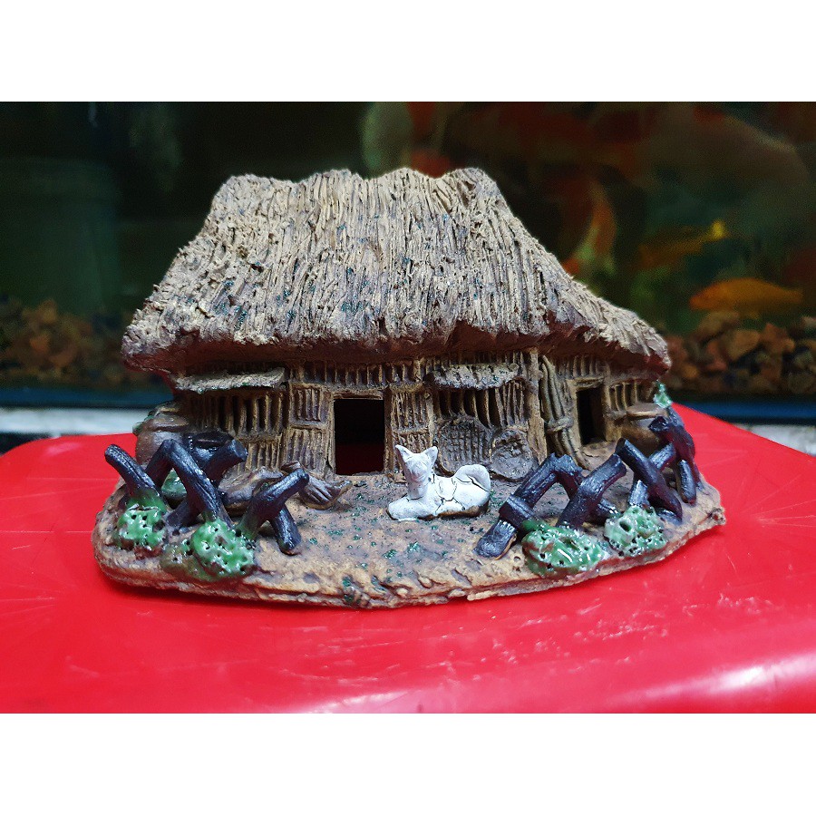 NHÀ LÁ TRANG TRÍ HỒ CÁ NON BỘ 15x11x10cm