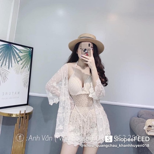 Set Bikini Đi Biển🍀 Set Bra+ Sooc+ Choàng Ren Siêu Hót