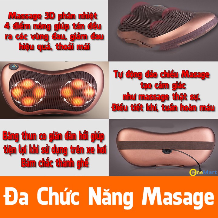 Gối massage hồng ngoại 8 bi xoa bóp, ấn nguyệt, đấm bóp sạc điện Nhật Bản