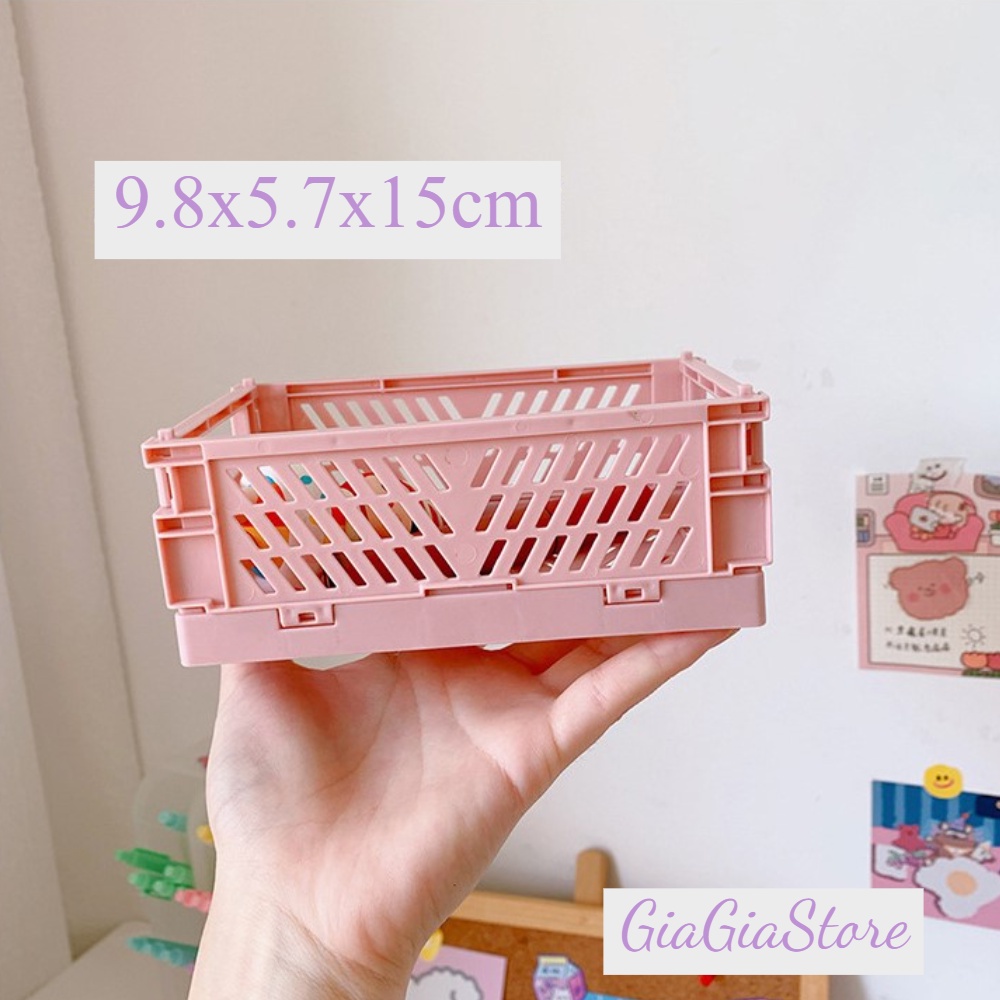 Giỏ nhựa đựng đồ mỹ phẩm, đồ dùng cá nhân , học tập có thể gấp gọn tiện lợi Rổ đựng đồ để bàn màu sắc đáng yêu size nhỏ