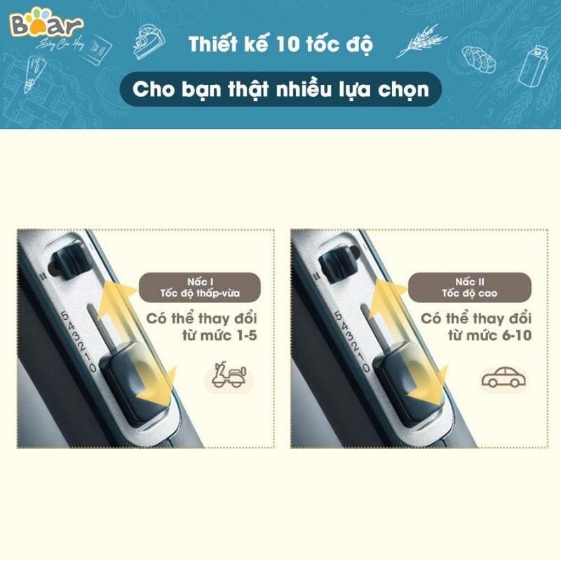 Máy đánh trứng , trộn bột đánh kem đa năng Bear điều chỉnh 10 tốc độ