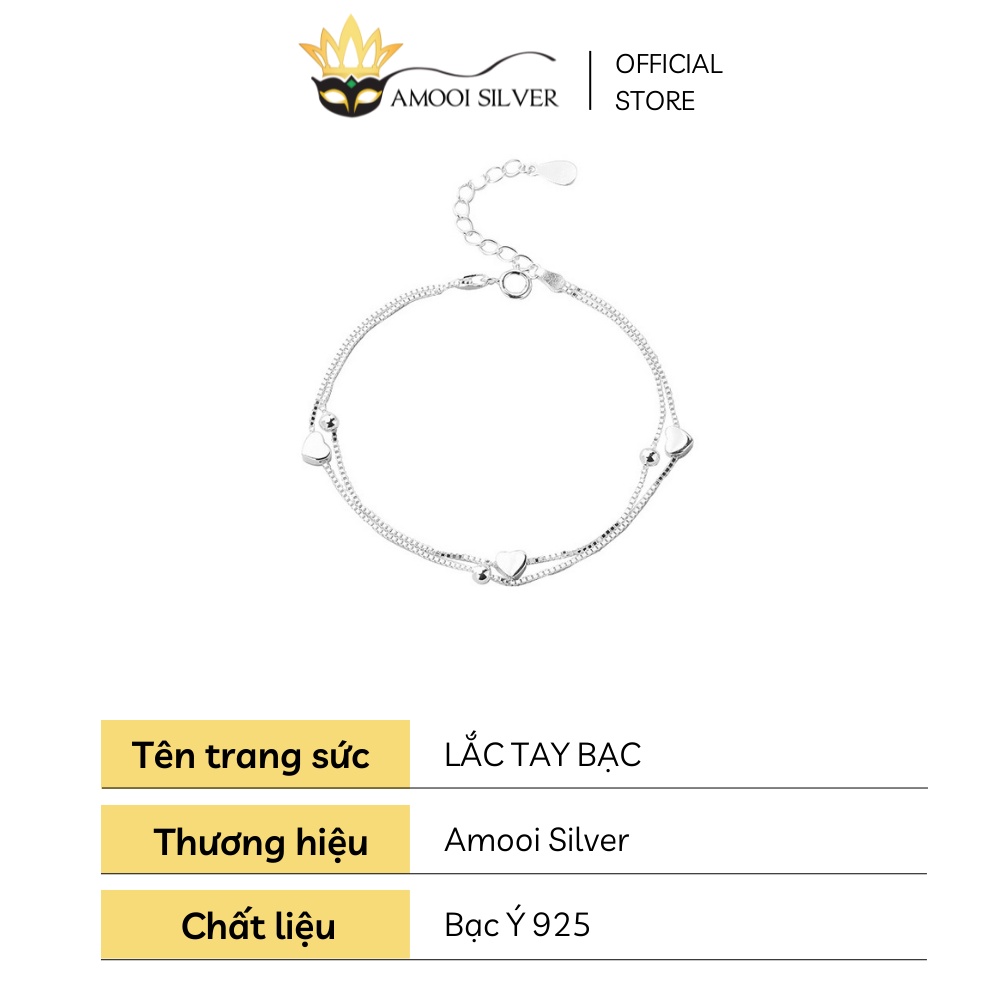 Lắc tay bạc S925 dây đôi trái tim - Amooi Silver AT94