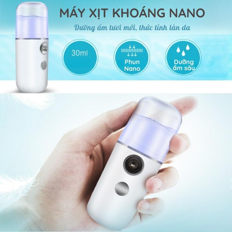 Máy Xông Mặt Mini Cầm Tay Phun Sương Tạo Ẩm Nano Hỗ Trợ Dưỡng Da Cấp Nước Tối Đa Công Nghệ Mới Nhất Ver.English Trắng