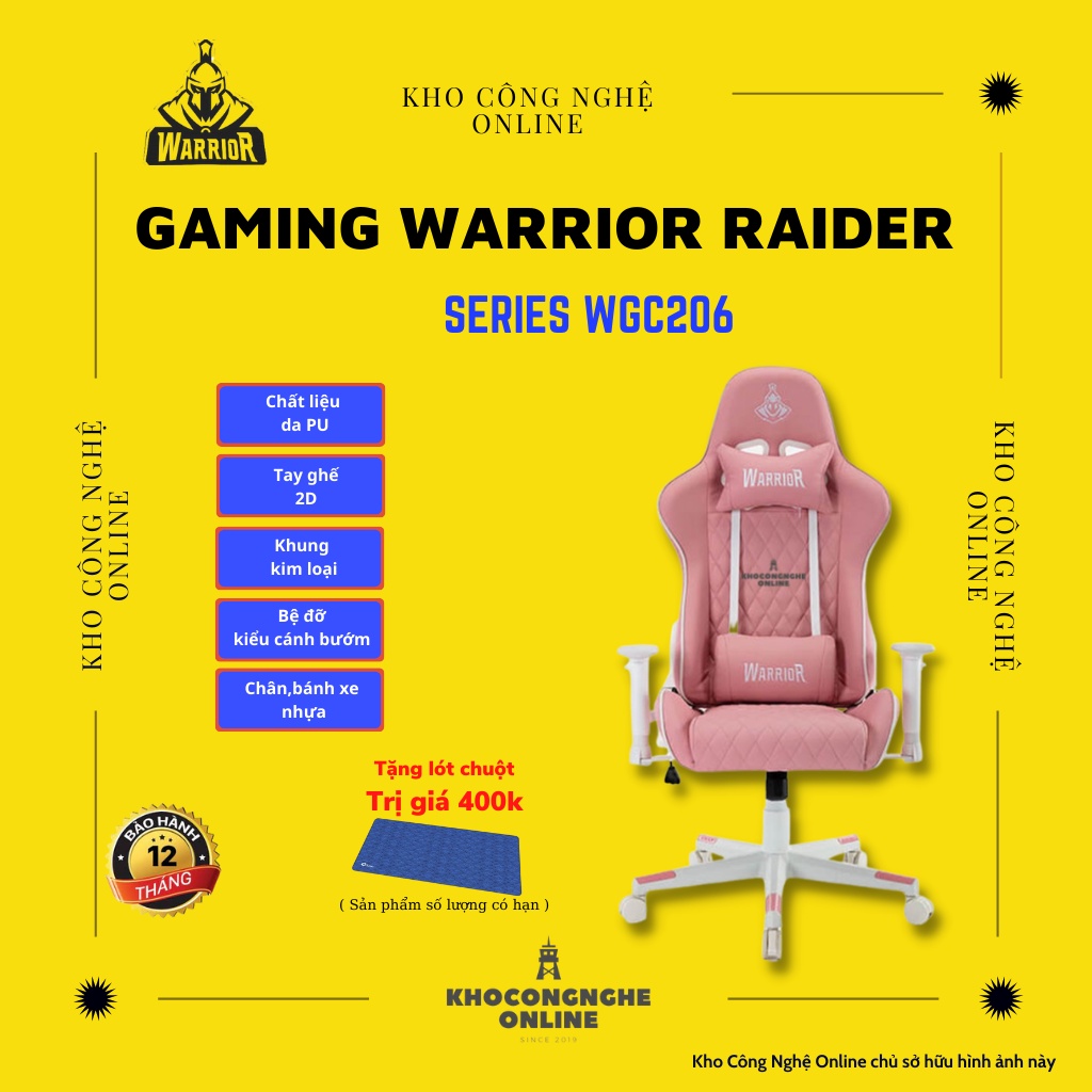 Ghế Gaming Warrior Raider Series WGC206  (WhitePink) thường