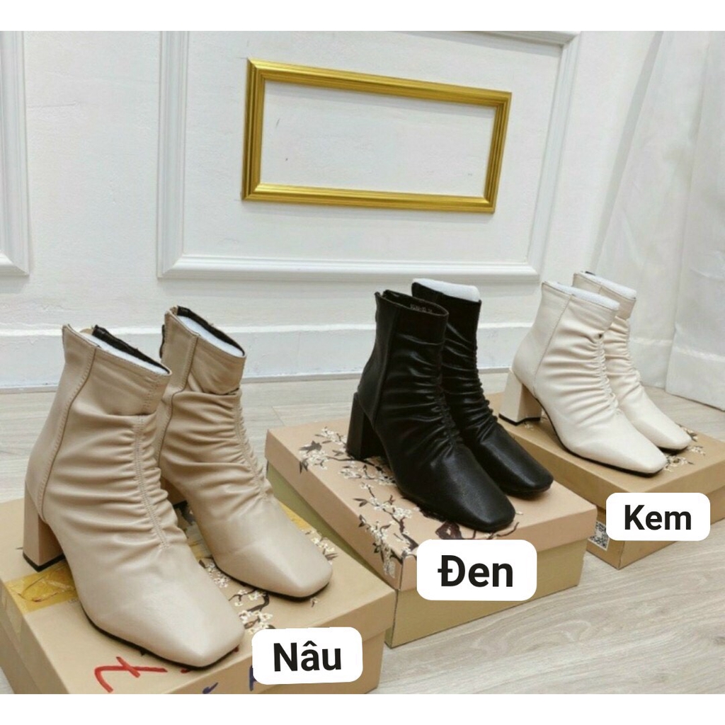 BOOT NỮ NHÚN CHUN GÓT TRỤ DA LÌ 3 MÀU HÀNG CAO 8 PHÂN. F13 | BigBuy360 - bigbuy360.vn