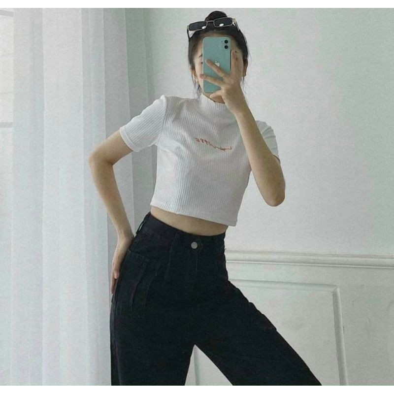 set crop top quần kaki bộ lai