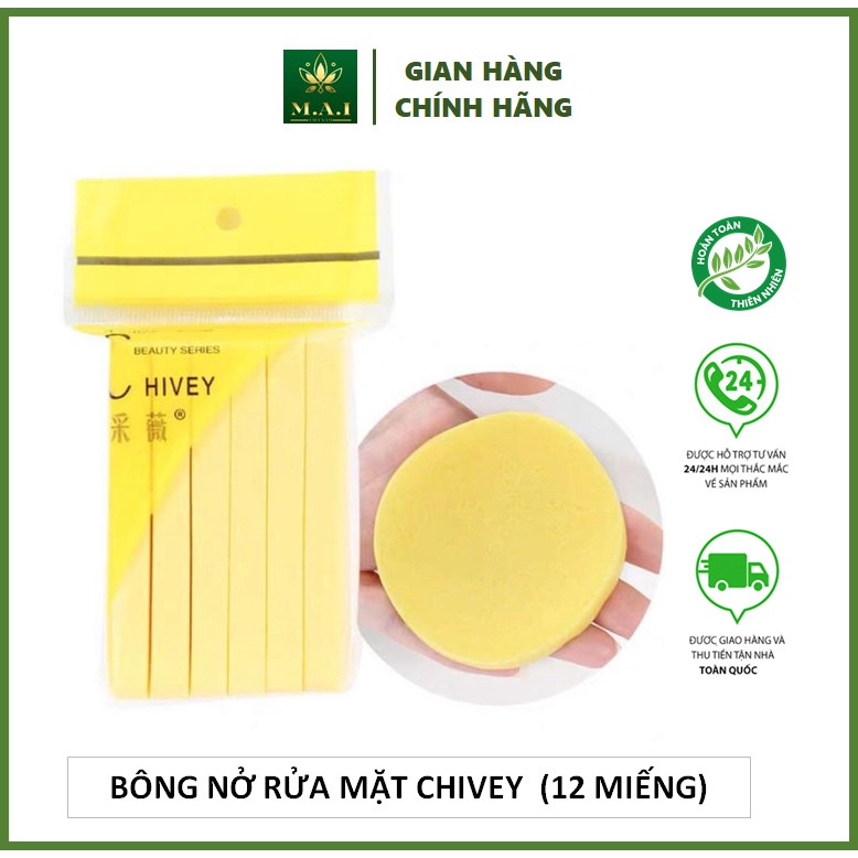 Bông nở rửa mặt Chivey 12 miếng, Miếng mút rửa mặt bọt biển dạng nén - HÀNG LOẠI 1 ( Gói 12 thanh)