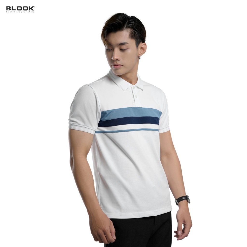 Áo Polo nam BLOOK phối ngang vải cá sấu Cotton xuất xịn, chuẩn form co giãn mã 35527