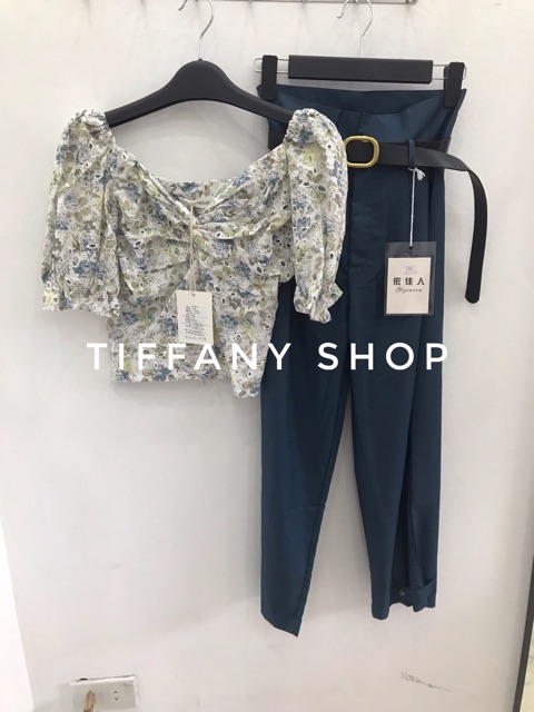 Sét áo sơ mi croptop+ quần kaki cao cấp hàng sẵn có bán lẻ