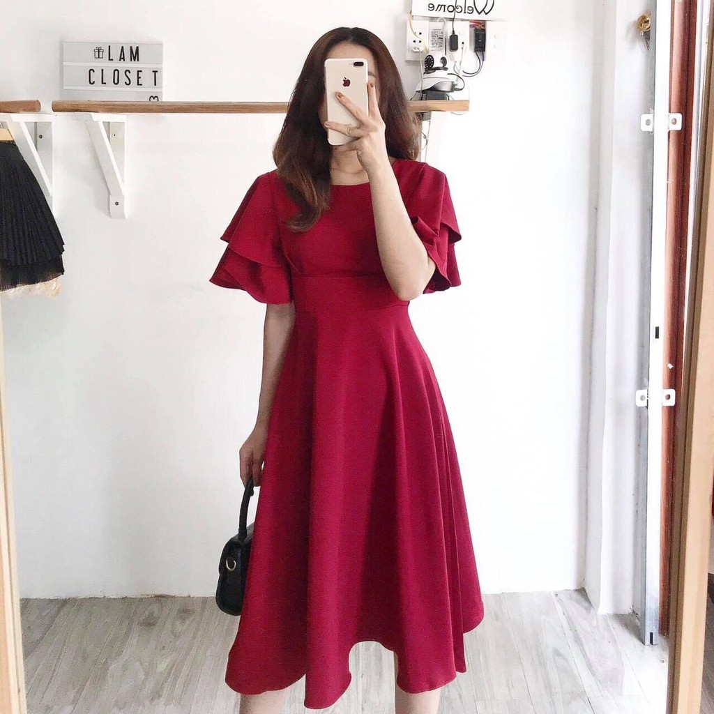 Đầm váy freesize bo eo tay bèo 4 màu