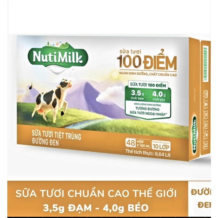 Thùng 48 Hộp Sữa Tươi Tiệt Trùng NutiMilk Đường Đen - 180ml