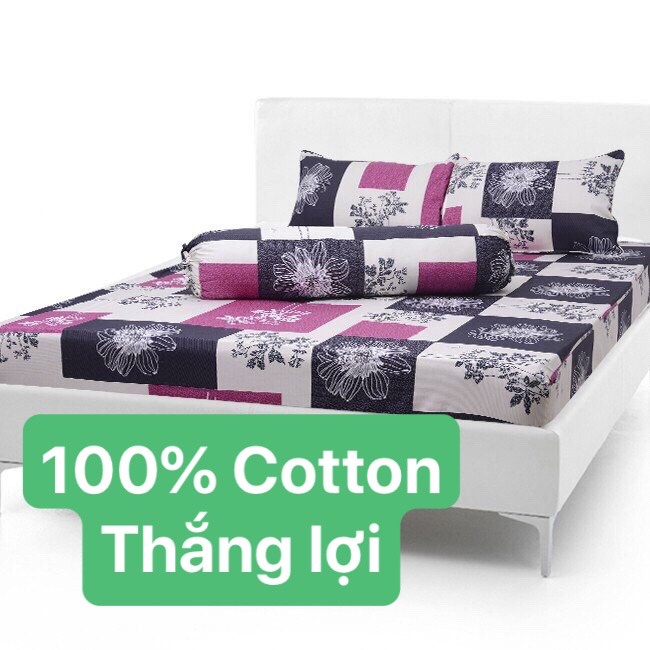 Bộ Drap 4 món 100% vải Cotton Thắng Lợi { chuẩn logo trên vải}