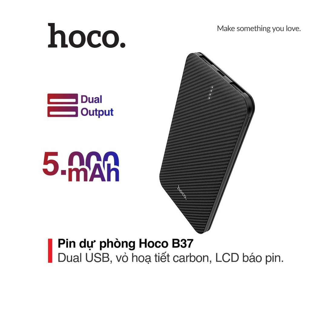 Pin sạc dự phòng 5000mAh Hoco B37 họa tiết carbon chất liệu ABS + PC tích hợp màn hình Led hiển thị