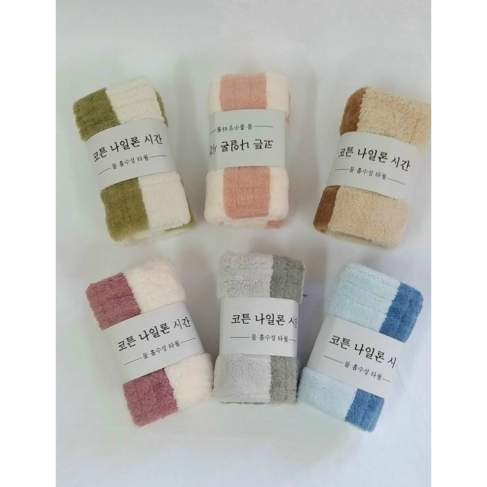 Khăn Mặt Lông mịn Hàn Quốc 50x30cm Siêu Thấm Hút Loại Có Dòng Kẻ - Khăn Xuất Hàn Shop Bé TiTi