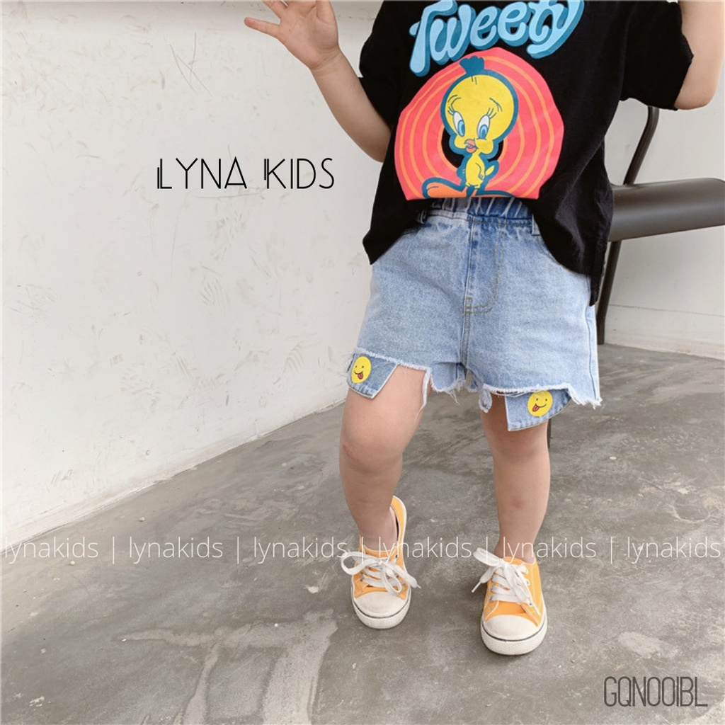 Quần Short Jean Bé Gái Mặt Cười Cute GQN001BL | Lynakids