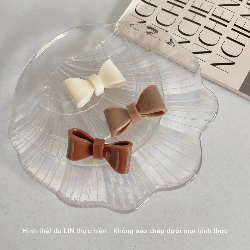 Cột Tóc Kẹp Tóc Nhựa Hình Nơ Màu Cafe LIN