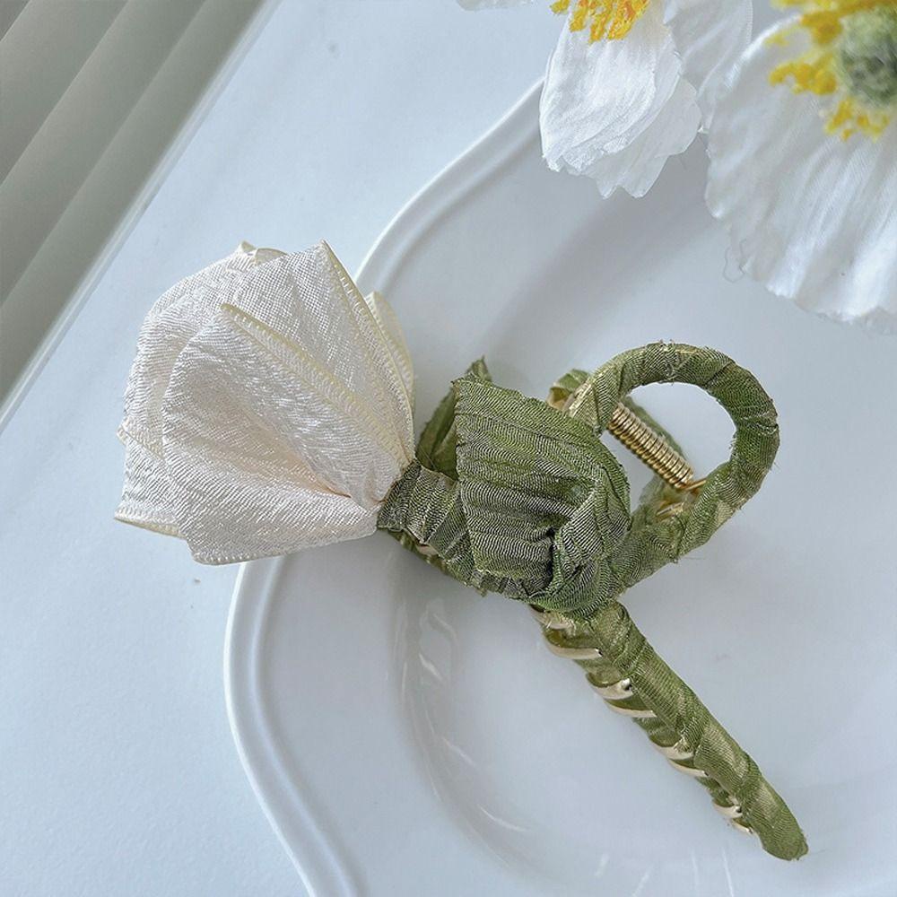 Kẹp Tóc Hình Hoa Tulip Phối Dây Ruy Băng Dày Dặn Phong Cách Hàn Quốc Cho Nữ