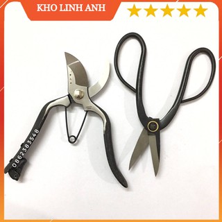 [TẶNG 2 LÒ XO] BỘ 2 KÉO THÉP ĐEN NGUYÊN KHỐI  KÉO CẮT CÀNH VÀ KÉO TỈA CÀNH CÂY CẢNH BONSAI