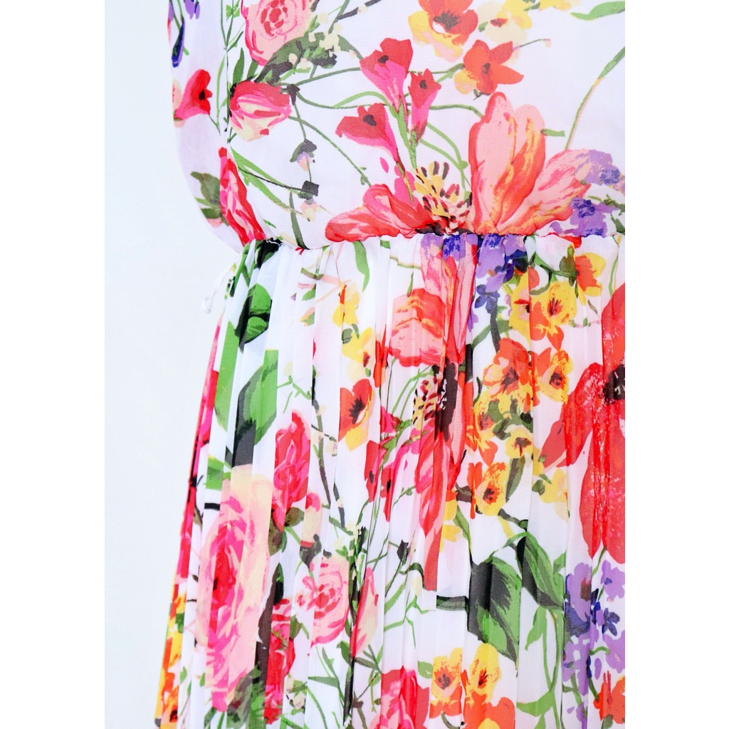 Đầm voan hoa xếp ly form rộng hai lớp sát nách cổ tròn Maxi Dress MS505 | BigBuy360 - bigbuy360.vn