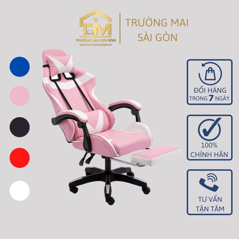 Ghế gaming chân xoay Players nhập khẩu cao cấp kết hợp ngả 135 độ nâng hạ ngả mình xoay tròn 360 độ Trường Mai Sài Gòn