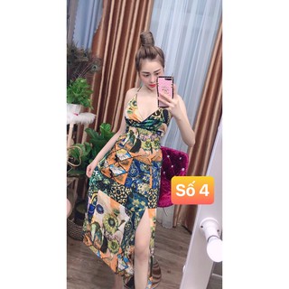 Đầm thổ cẩm xẻ tà thắt nơ sau lưng + Ảnh thật