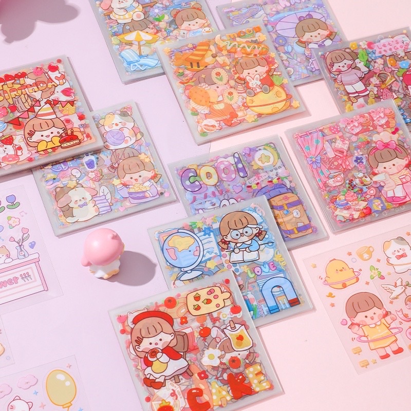 Set 25 Tấm 100 Miếng Sticker PET Hoạt Hình Dễ Thương Dán Trang Trí Sổ Tay DIY-ST005