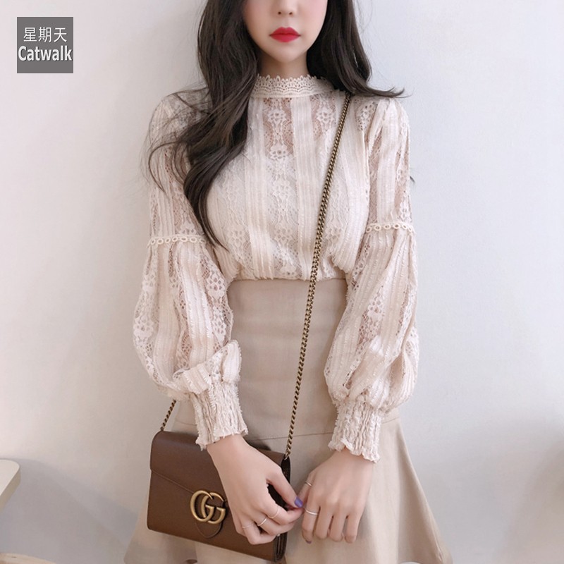 Áo sơ mi ren kiểu dài tay Emilyshop ulzzang