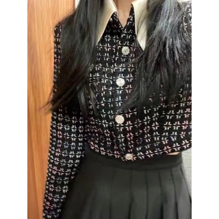 Áo khoác dạ tweed croptop cổ bẻ
