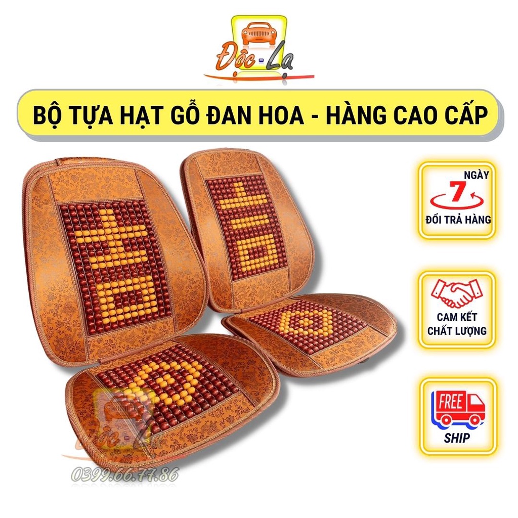 Bộ tựa lưng kèm lót ghế hạt gỗ phối dạ họa tiết cao cấp cho ghế ô tô - ghế văn phòng