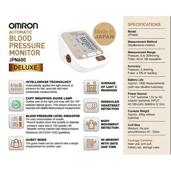 Máy đo huyêt áp bắp tay Omron JPN600 + Tặng bộ đổi nguồn thường