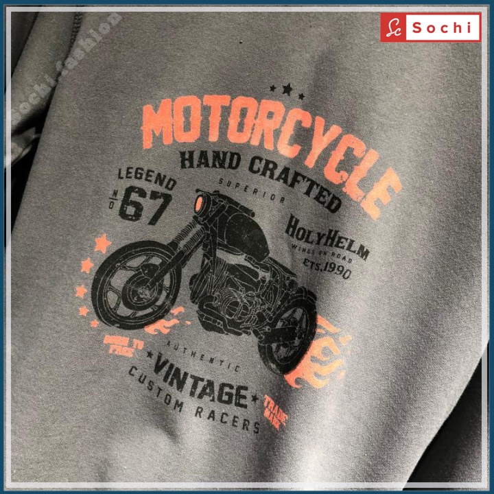Áo thu đông cổ tròn, áo sweater tay dài mềm mịn vừa người in Motocycle mã SW.620
