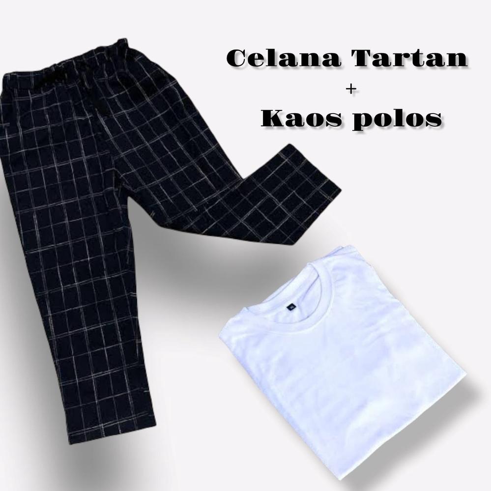 (Art. Quần Dài Sọc Ca Rô + Áo Thun Trơn / / tartan Thời Trang Nam Cá Tính Q7447