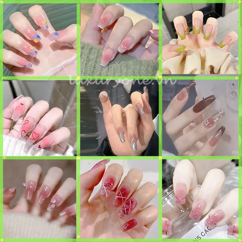 Bộ 24 Móng Tay Giả Đính Đá Kèm Keo Dán DIY Chất Lượng Cao