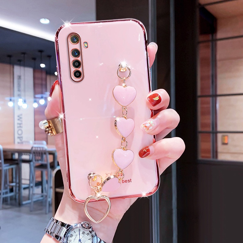 Ốp điện thoại silicon mềm có dây đeo hình trái tim bảo vệ cho Realme 5 pro realme c3 realme 6i 5s realme 5i