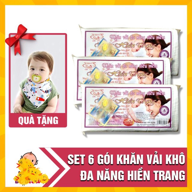 combo 6 Khăn vải khô đa năng Baby Hiền Trang Gói 220g kèm quà tặng