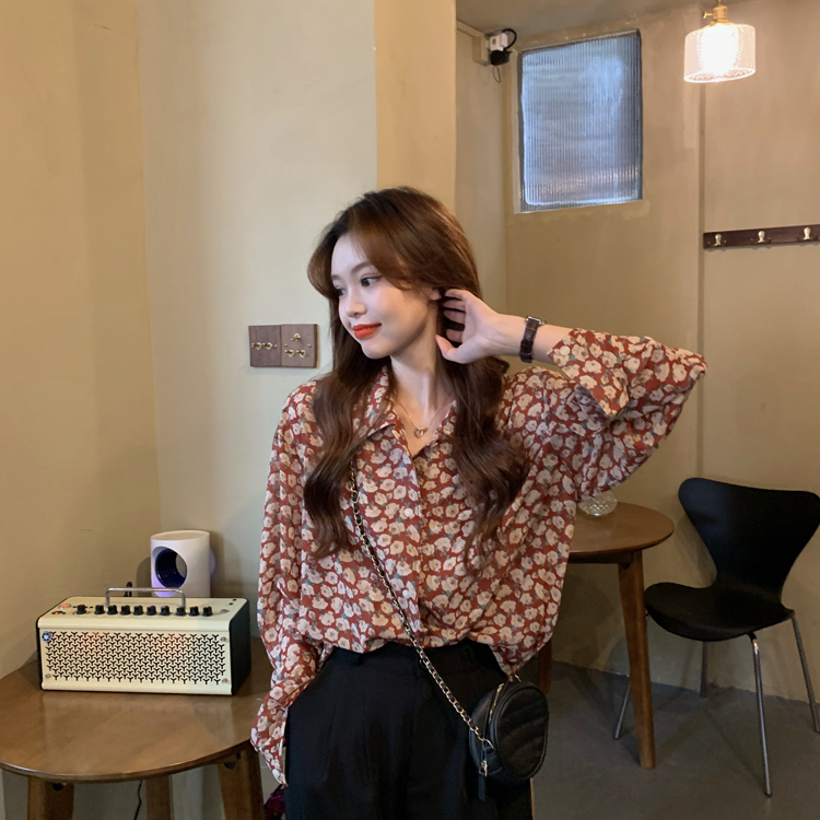 Áo Sơ Mi Dài Tay Dáng Rộng In Hoa Kiểu Retro Thời Trang Mùa Thu Cho Nữ