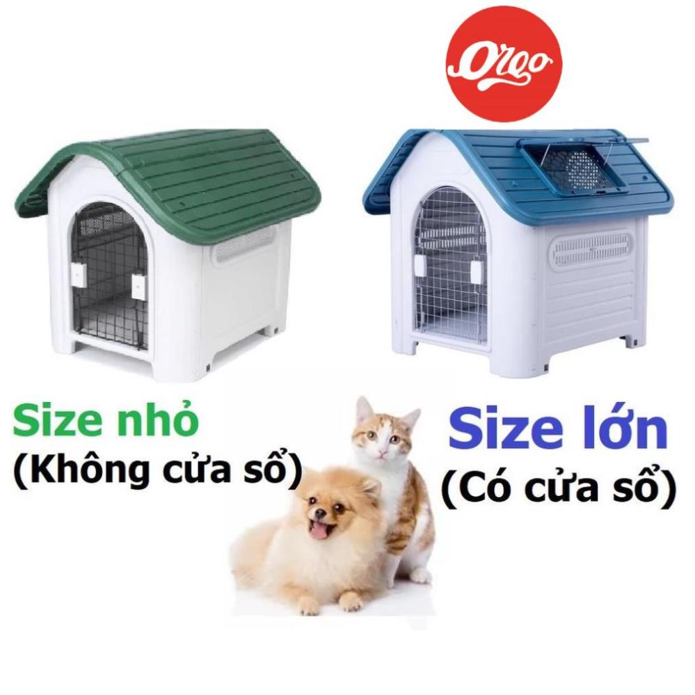 Orgo- Nhà cho chó mèo ở (2 loại gỗ và nhựa) chuồng chó cao cấp mái nhọn