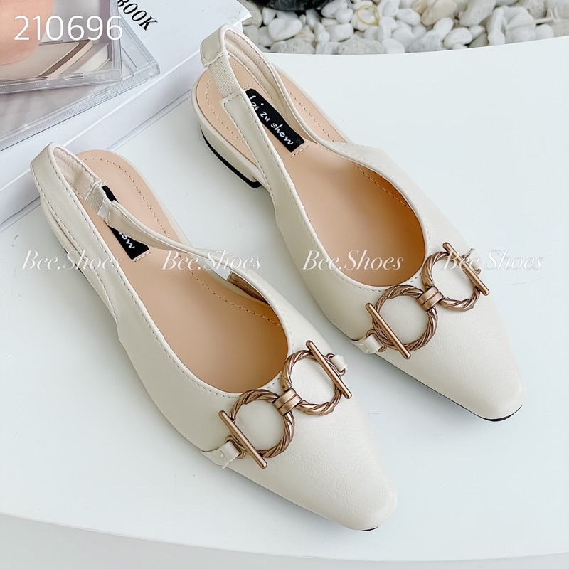 BEESHOES - GIÀY BÚP BÊ NỮ THỜI TRANG DA MỀM ÊM CHÂN DỄ ĐI GÓT CAO 2 PHÂN SẴN MÀU ĐEN ,KEM 210696