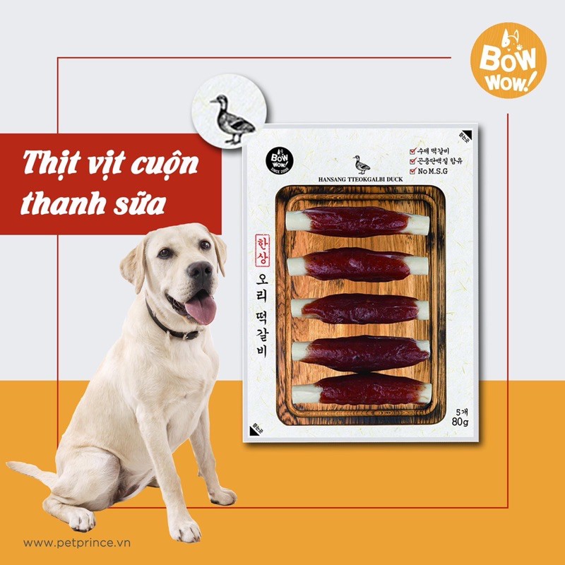 Bowwow thịt gà/vịt/heo thanh cuộn sữa 80g (Hàn Quốc)