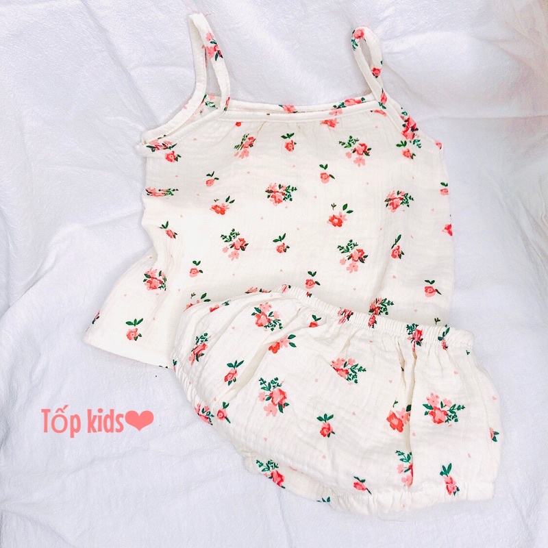 Bộ 2 dây cho bé quần chip chất vải xô Muslin cho bé hoạ tiết xinh xắn dễ thương bé 5-17kg mã QATEA071