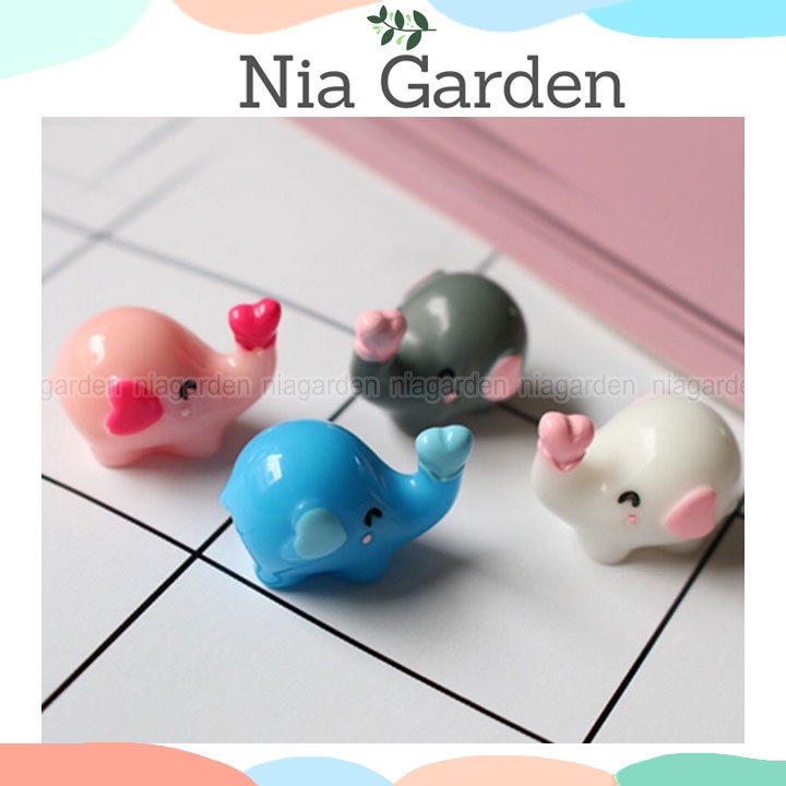 Trang trí tiểu cảnh chậu cây vườn mini mô hình chú voi hồng xanh Nia Garden N5